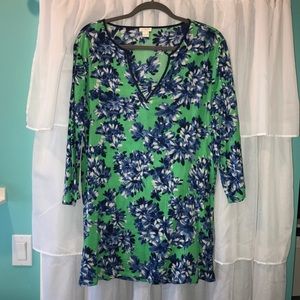 J. Crew Green and Blue floral patterned tunic